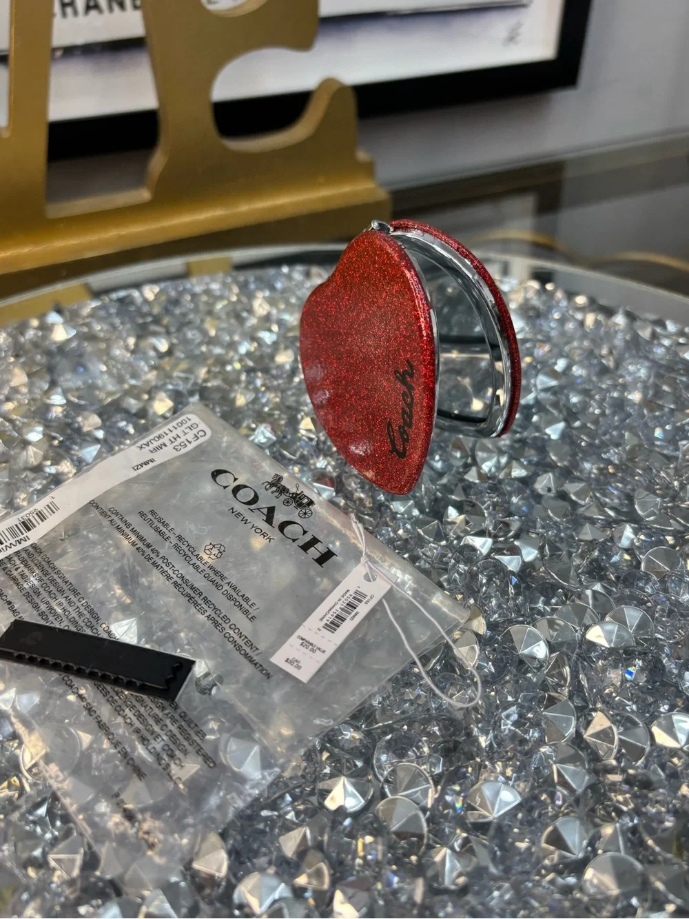 COACH Heart-Shaped Glitter Compact Mirror - Red